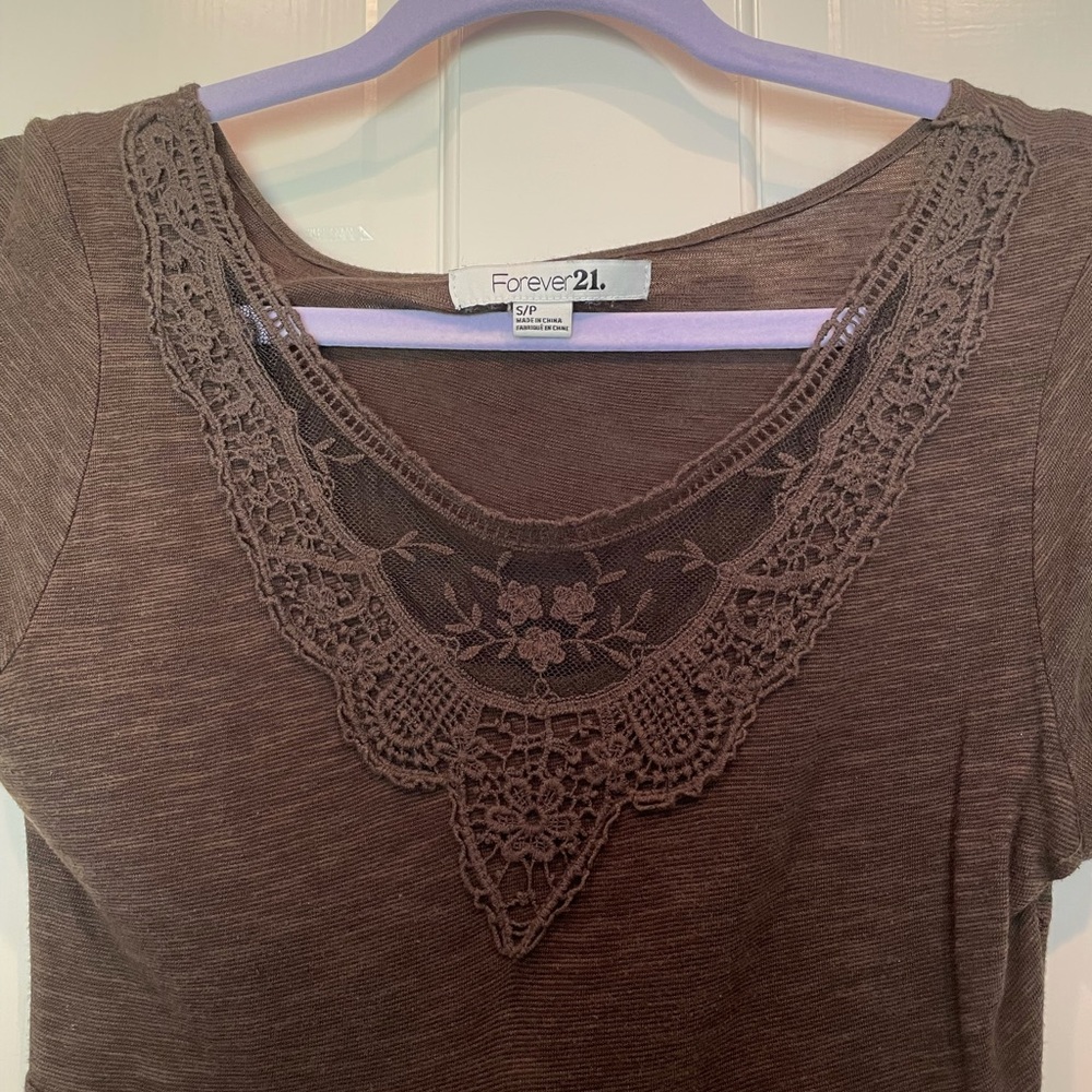 Forever 21 Dress w/ Floral Mesh Detailing at Neckline, Size Small